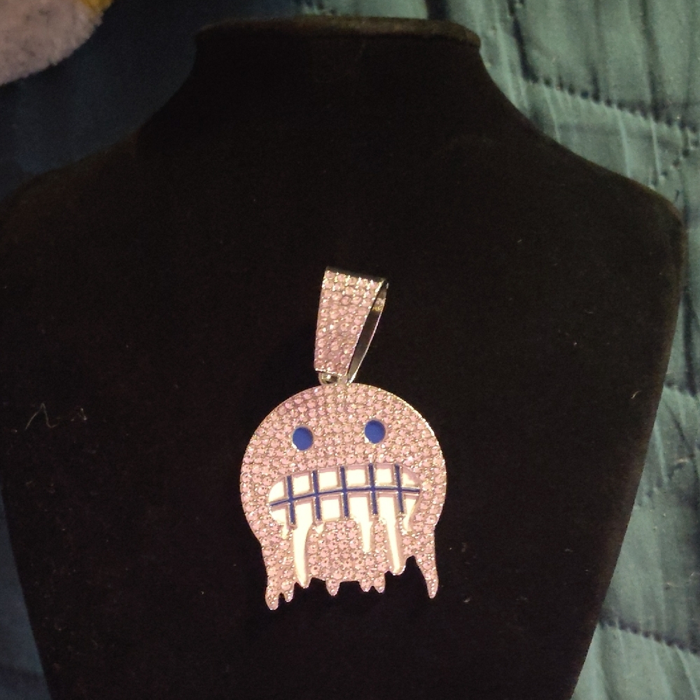 Silver and Blue Smiley Face Pendant